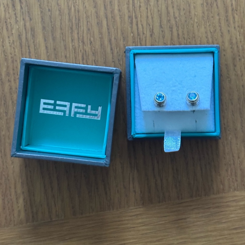 Beautiful Effy Blue topaz, sterling silver and 18K gold stud earrings